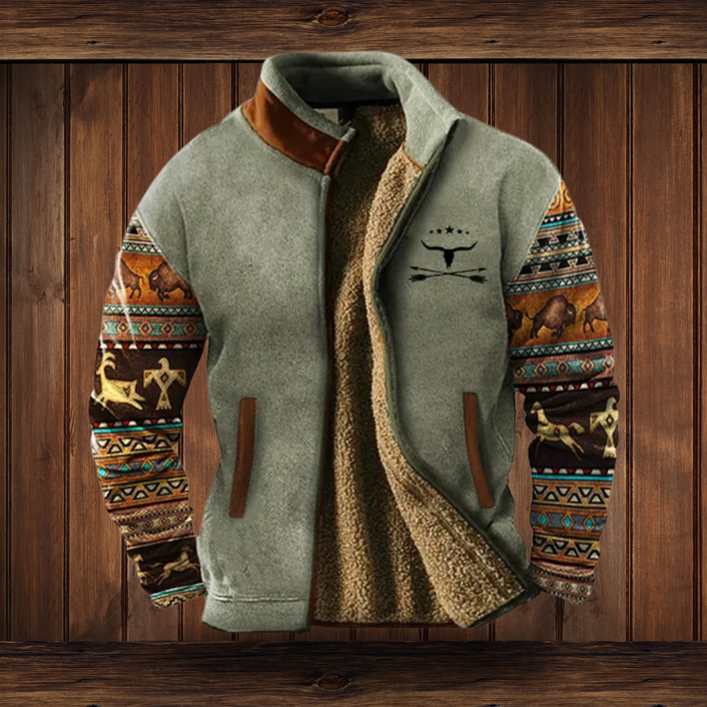 Herren Tribal Muster Jacke - Weiche Textur mit Stehkragen
