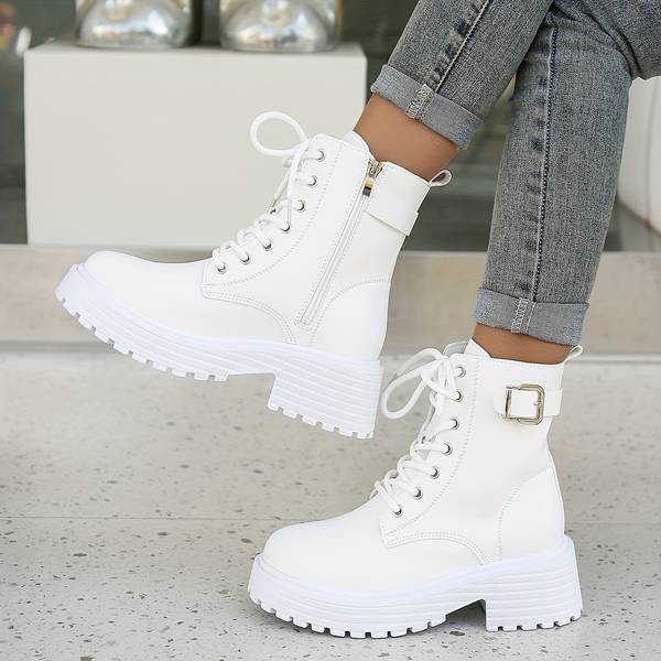 Damen Combat Stiefeletten – Plateau & Seitlicher Reißverschluss