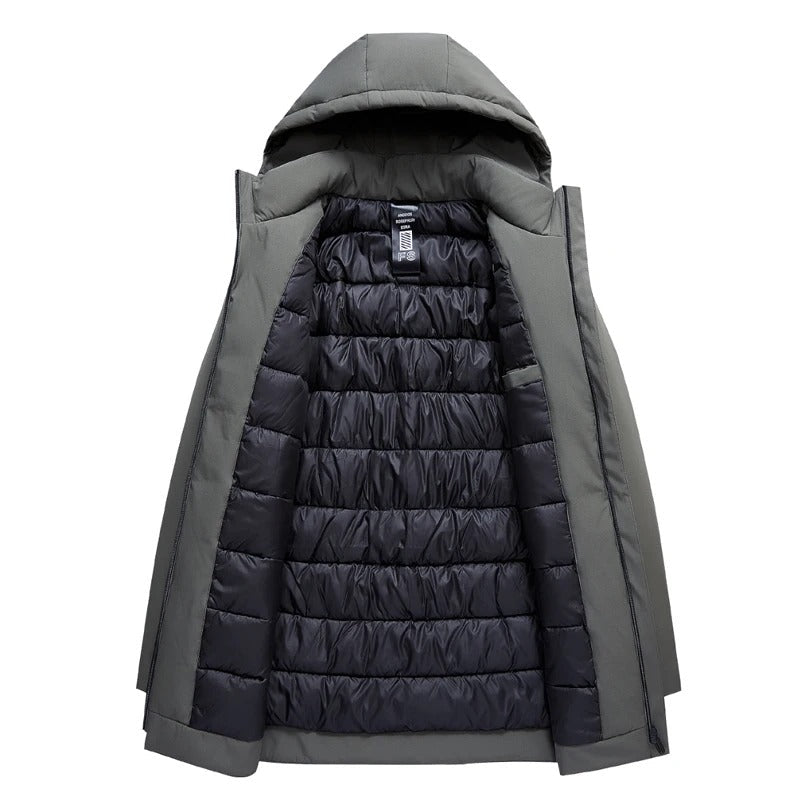 Herren Langer Winter Parka – Gefütterter Steppmantel mit Kapuze