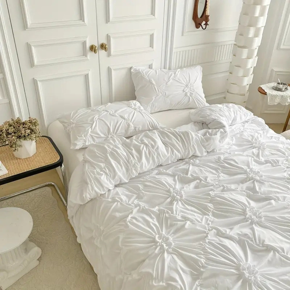Plissiertes Bettbezug-Set - Blumen Quilt-Design
