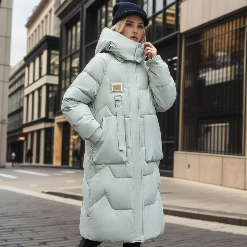 Damen Oversized Steppmantel - Kapuze mit Hohem Kragen