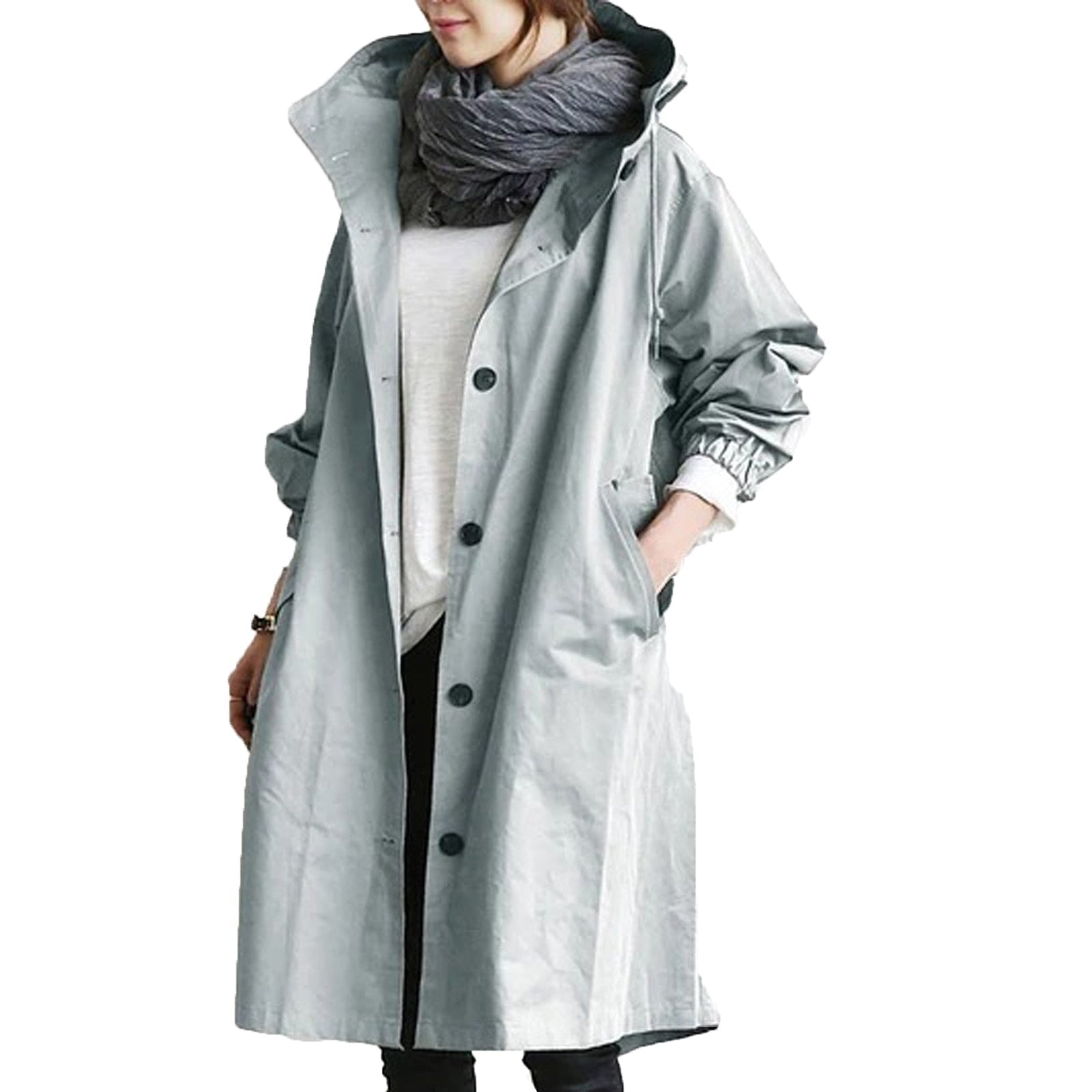 Damen Lange Wasserdichte Jacke - Verstellbare Kapuzenfunktion