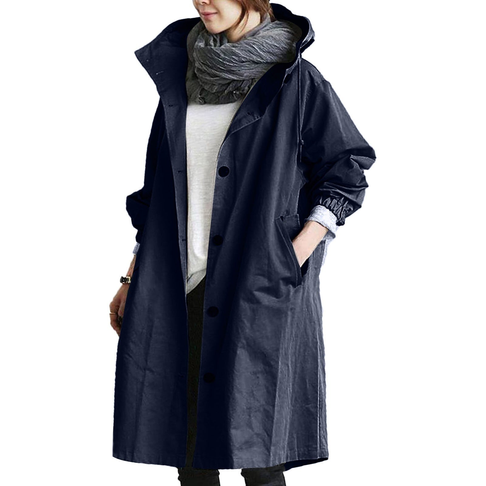 Damen Lange Wasserdichte Jacke - Verstellbare Kapuzenfunktion