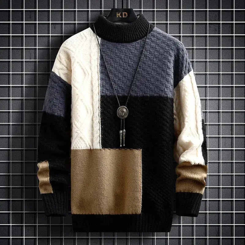 Herren Colorblock Pullover - Strukturierter Stehkragen-Strick
