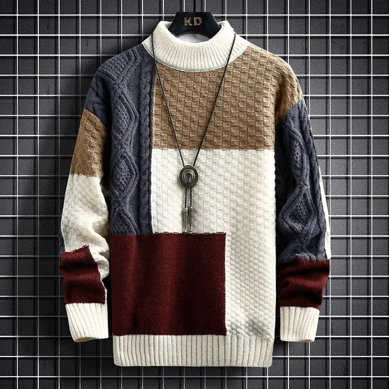 Herren Colorblock Pullover - Strukturierter Stehkragen-Strick