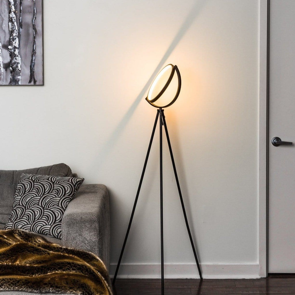 LED Design Stehlampe – Tripod Stativ und Ringlicht-Kopf