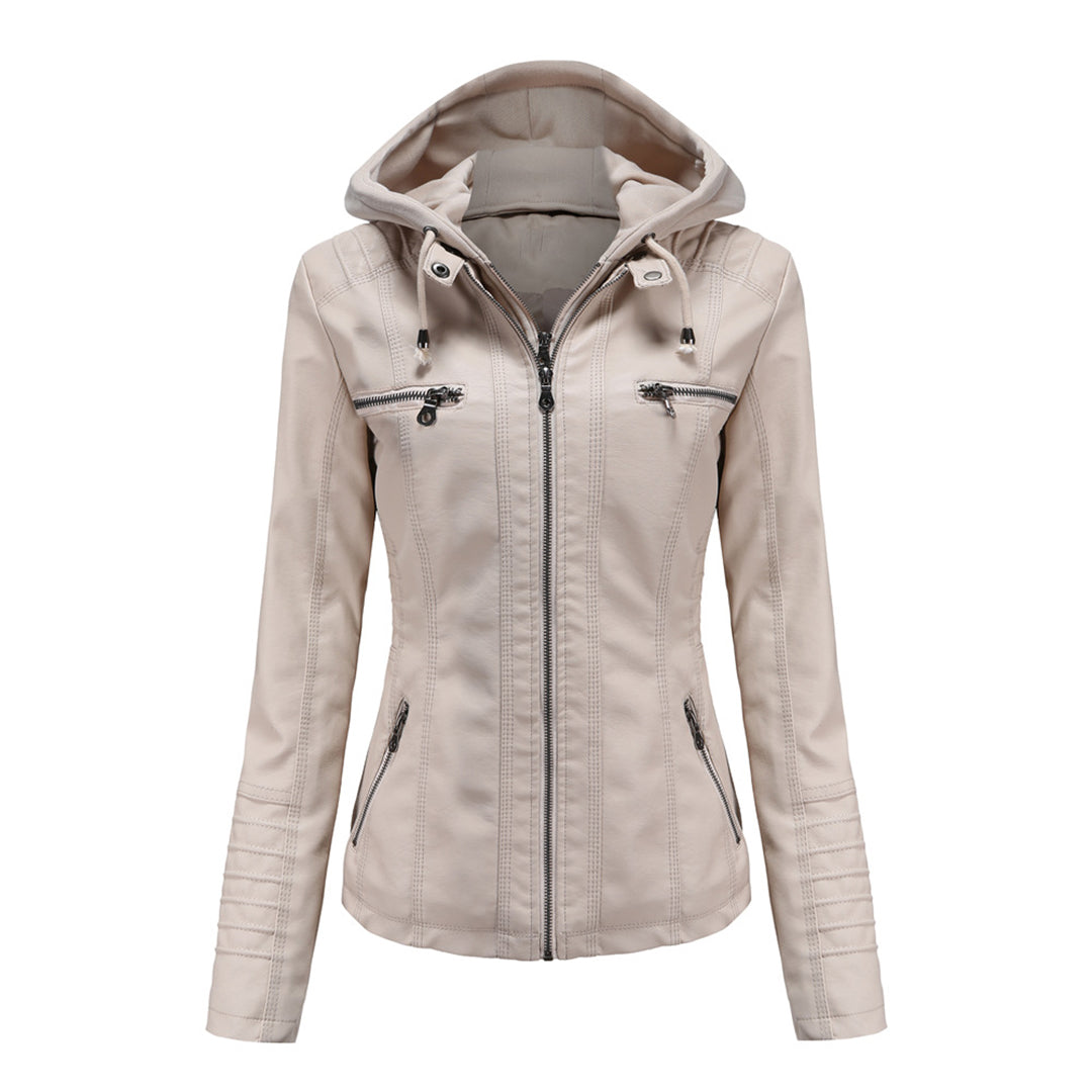 Damen Jacke im Moto-Stil mit Kapuze - Schmal Geschnittene Oberbekleidung