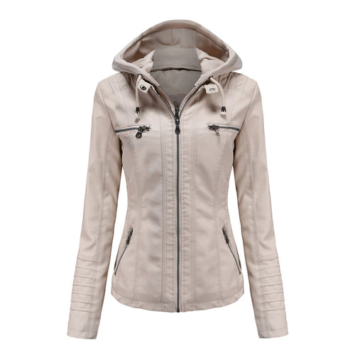 Damen Jacke im Moto-Stil mit Kapuze - Schmal Geschnittene Oberbekleidung