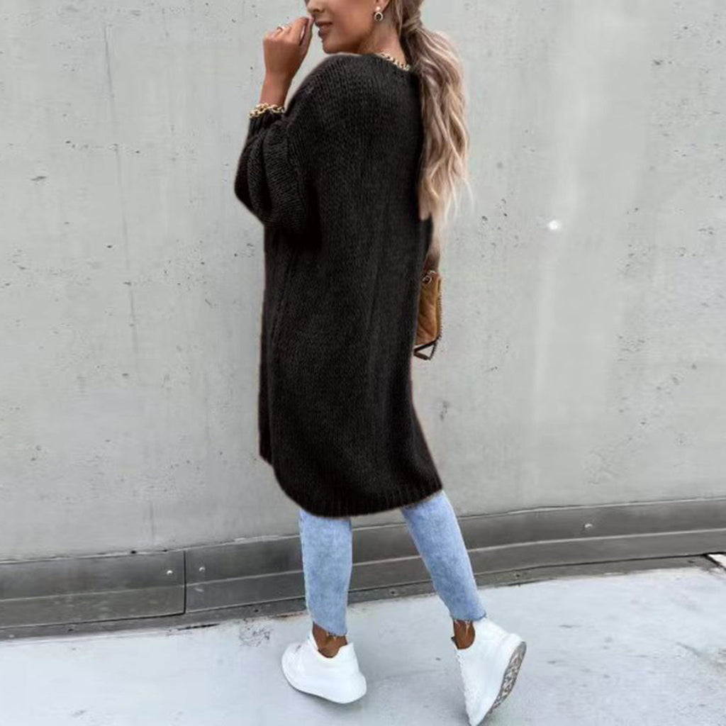 Damen Lange Strickjacke – Stil mit offener Vorderseite