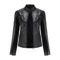 Damen Bikerjacke mit Hohem Kragen - Reißverschluss mit Gesteppten Details