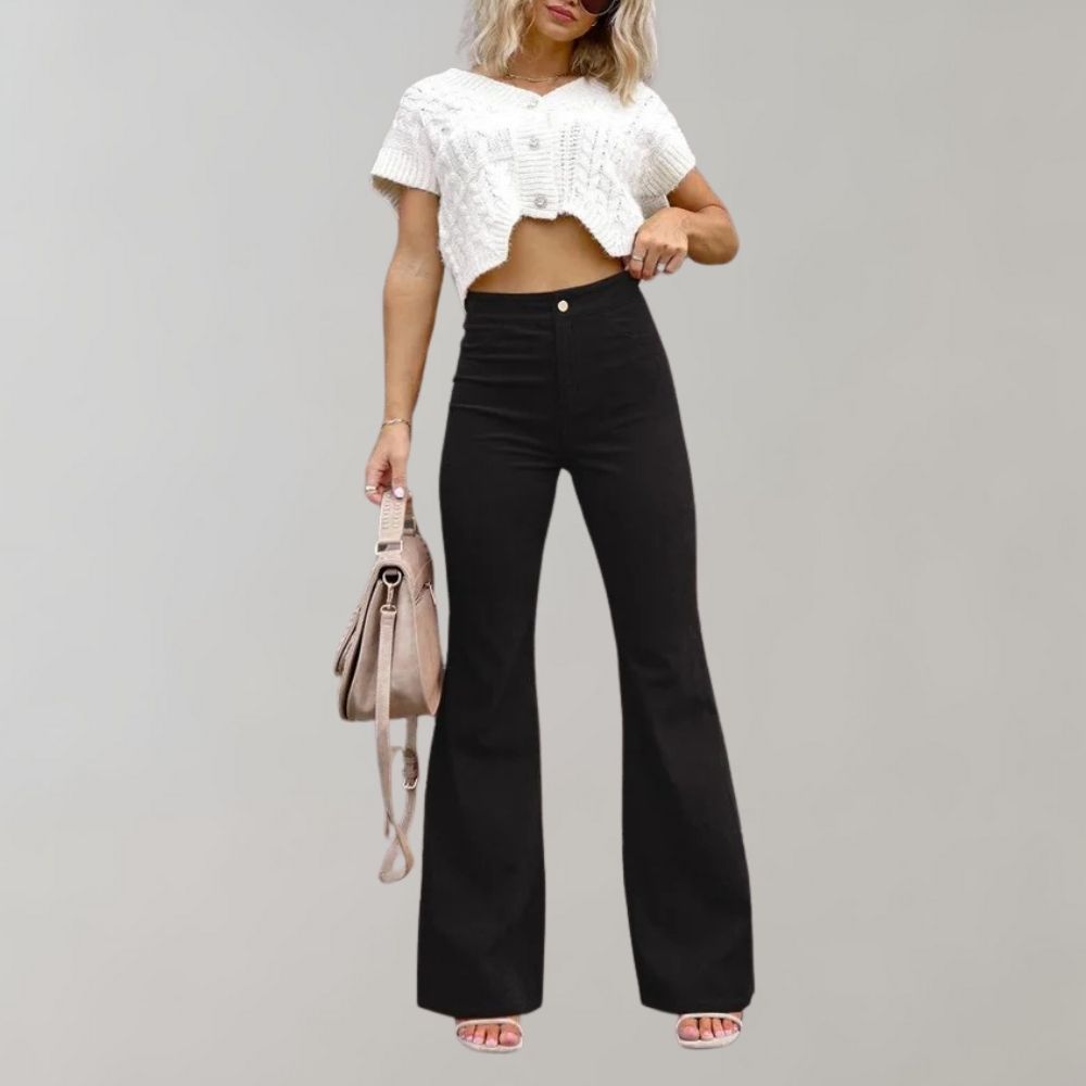 Damen Schlagjeans - High-Waist mit Knopfleiste