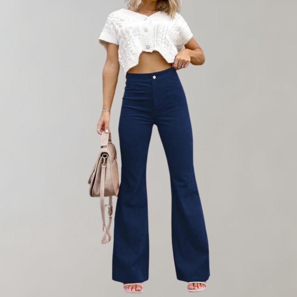 Damen Schlagjeans - High-Waist mit Knopfleiste