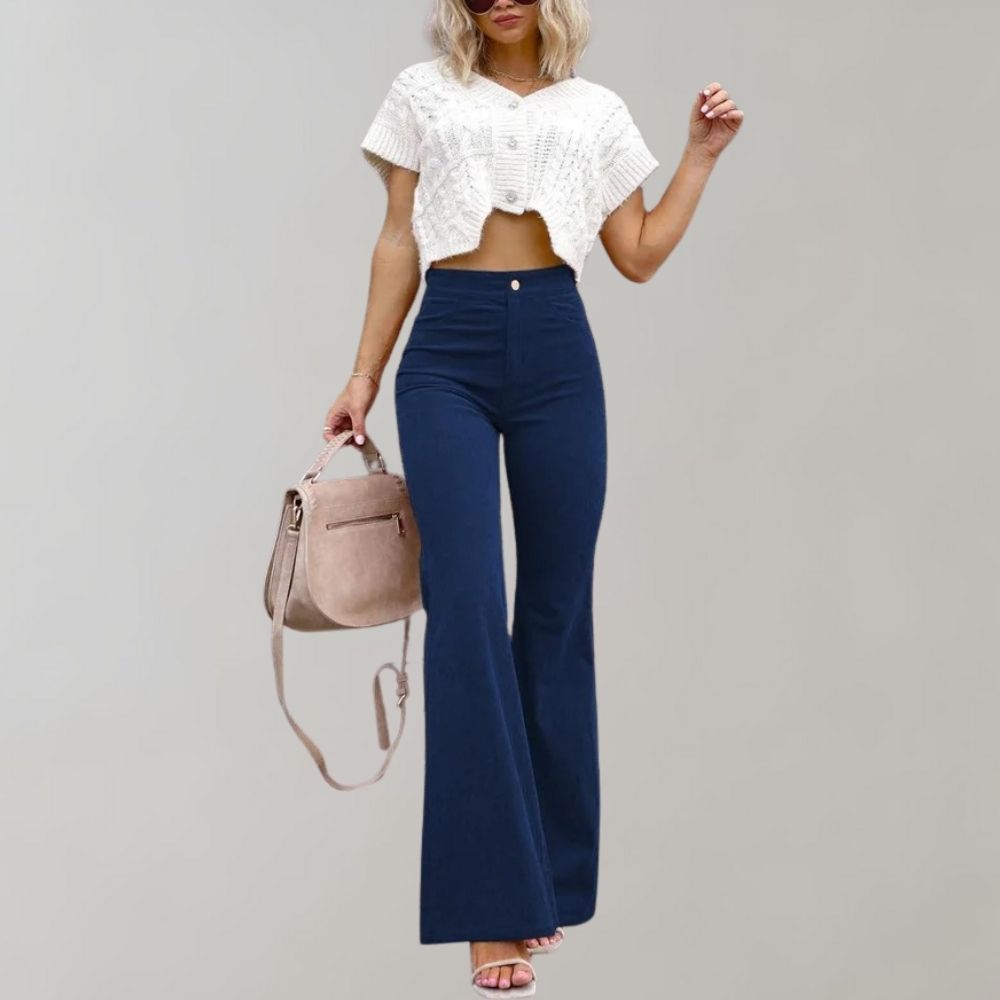 Damen Schlagjeans - High-Waist mit Knopfleiste