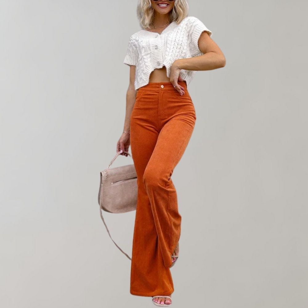 Damen Schlagjeans - High-Waist mit Knopfleiste