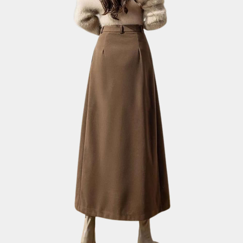 Damen Faltenrock Midi - Hochtailliert mit Gürtelschlaufen