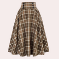 Damen Hochtaillierter Faltenrock - A-Linien-Midi mit Knopf-Details
