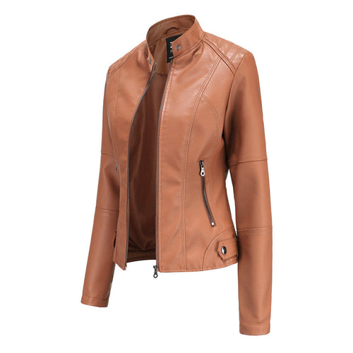 Damen Jacke im Schmalen Moto-Stil - Reißverschluss & Hoher Kragen