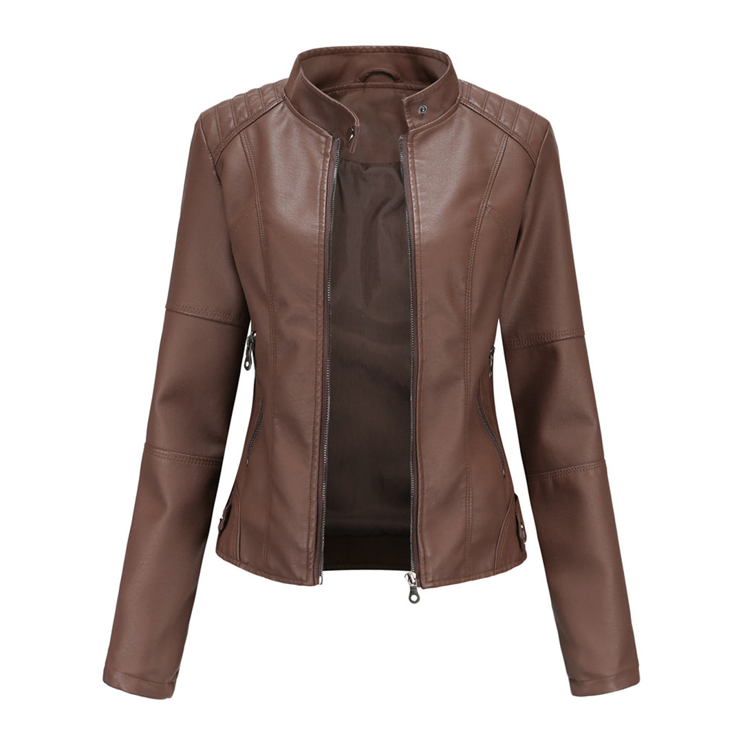 Damen Jacke im Schmalen Moto-Stil - Reißverschluss & Hoher Kragen