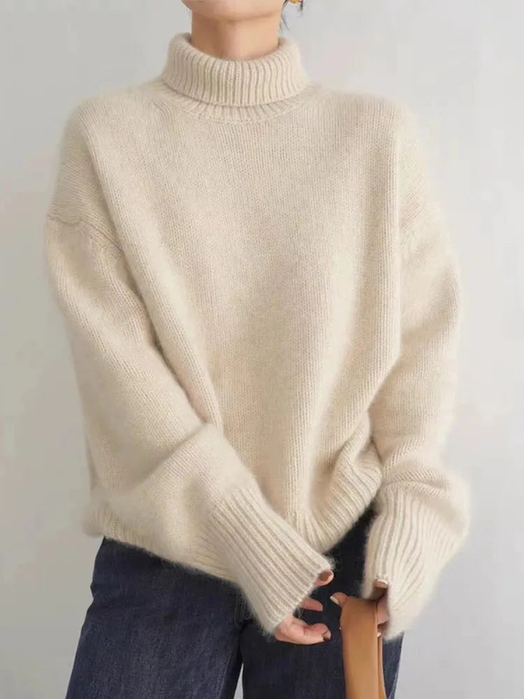 Damen Gestrickter Rollkragenpullover - Gemütliche Oversize-Passform