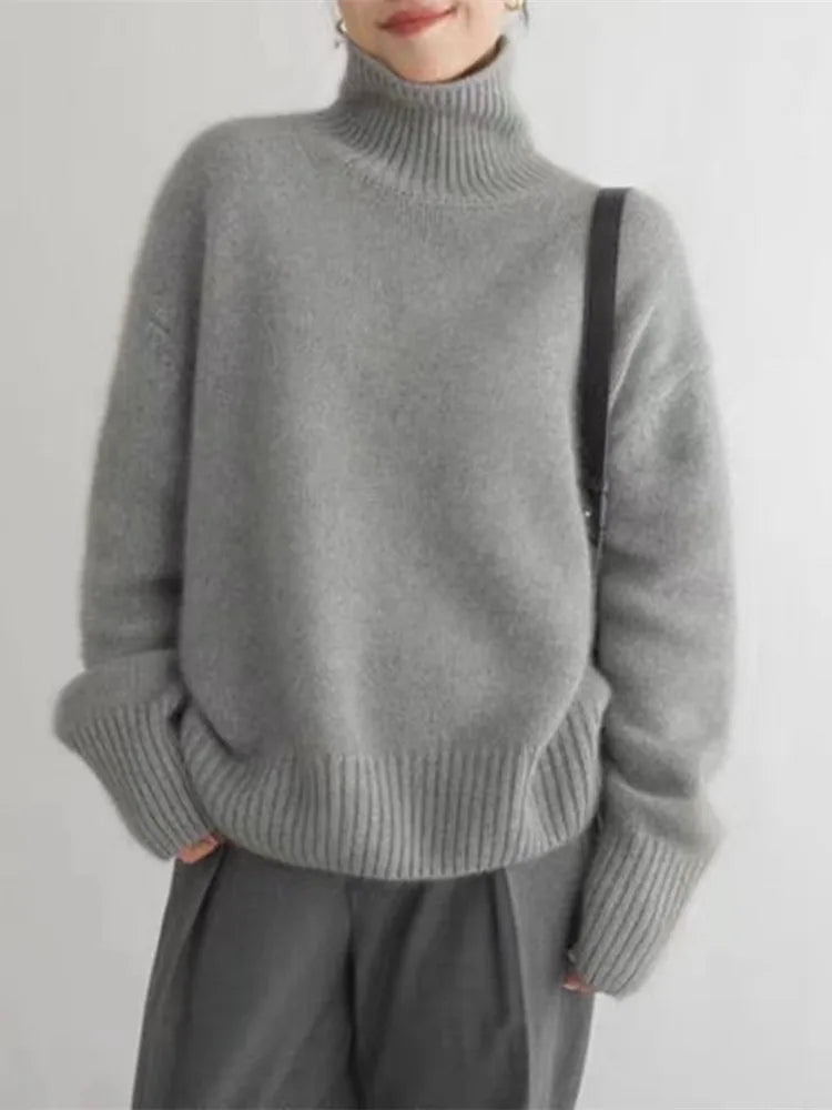 Damen Gestrickter Rollkragenpullover - Gemütliche Oversize-Passform