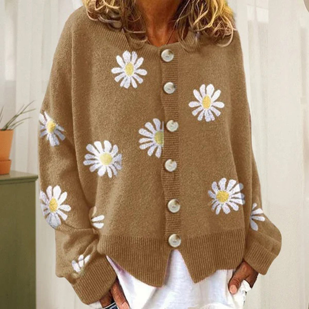 Damen-Blumen-Strick-Cardigan - Warm und Stilvoll