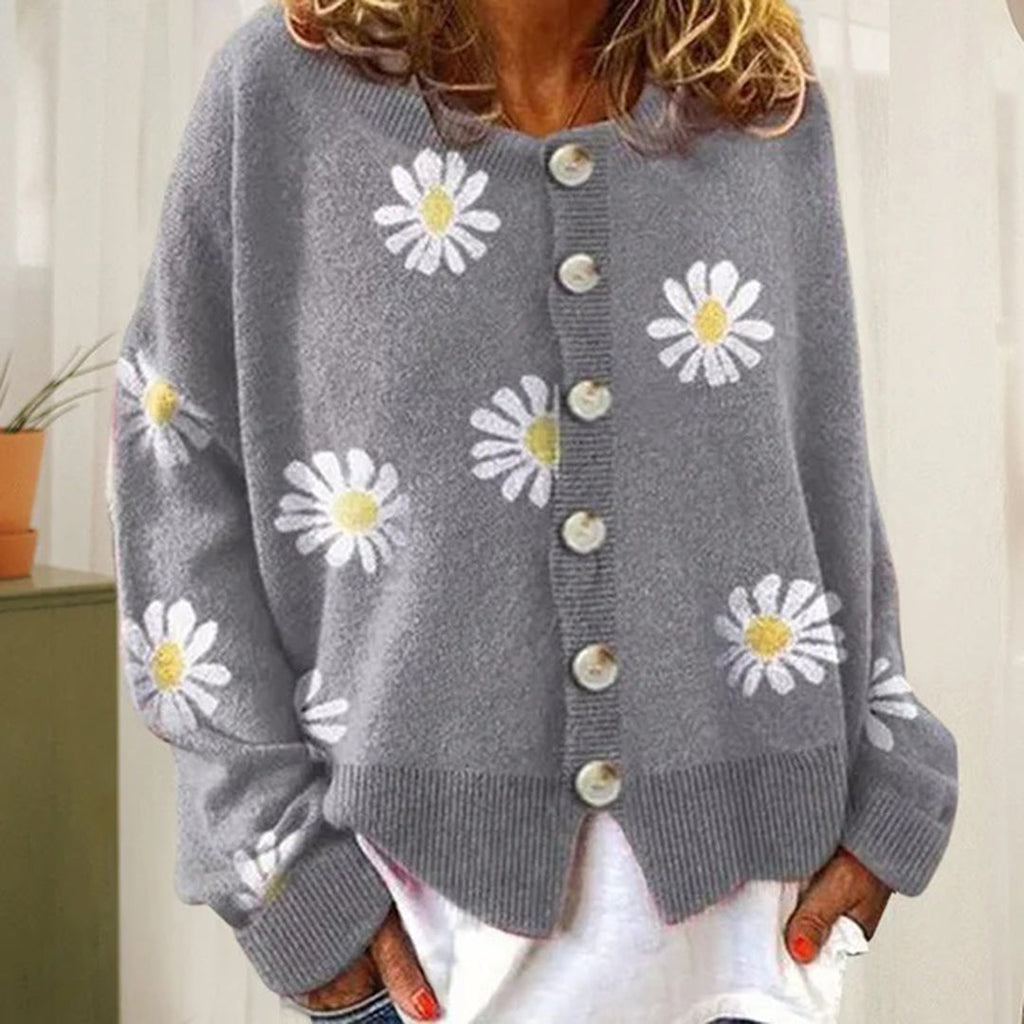 Damen-Blumen-Strick-Cardigan - Warm und Stilvoll