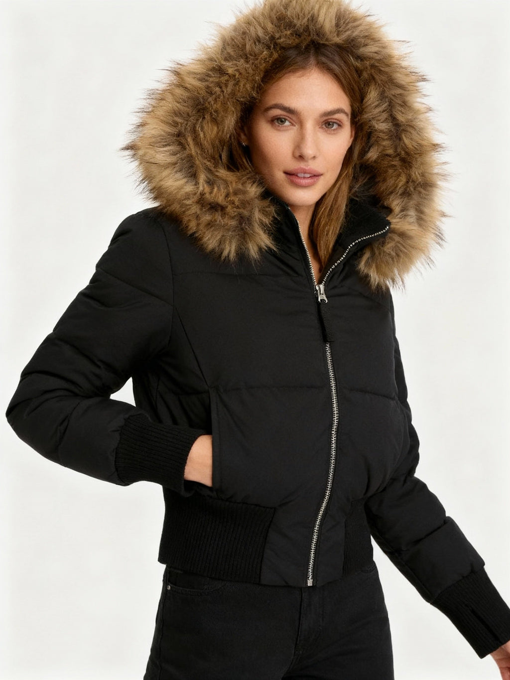 Damen Winter Parka Jacke - Abnehmbare Kapuze & Elastische Bündchen