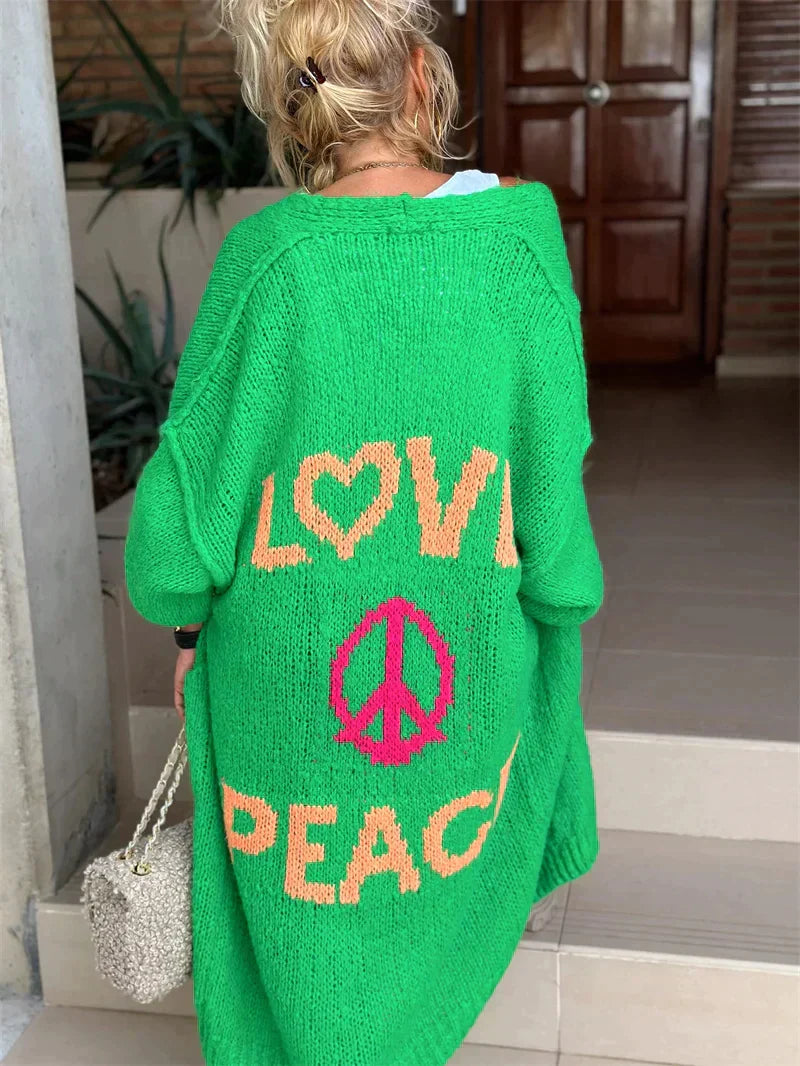 Damen Oversized Strickjacke - Liebe & Frieden Design