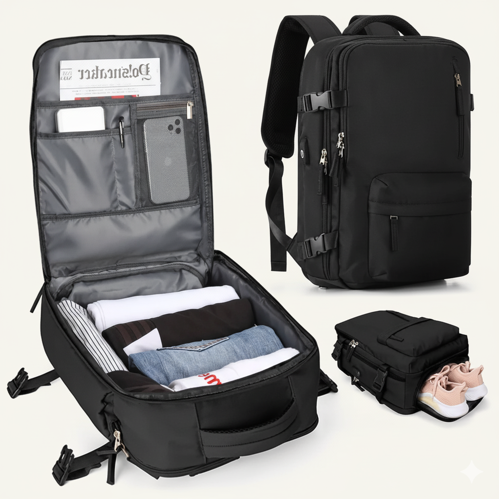 Wasserdichter Reiserucksack - Diebstahlschutz mit USB-Anschluss