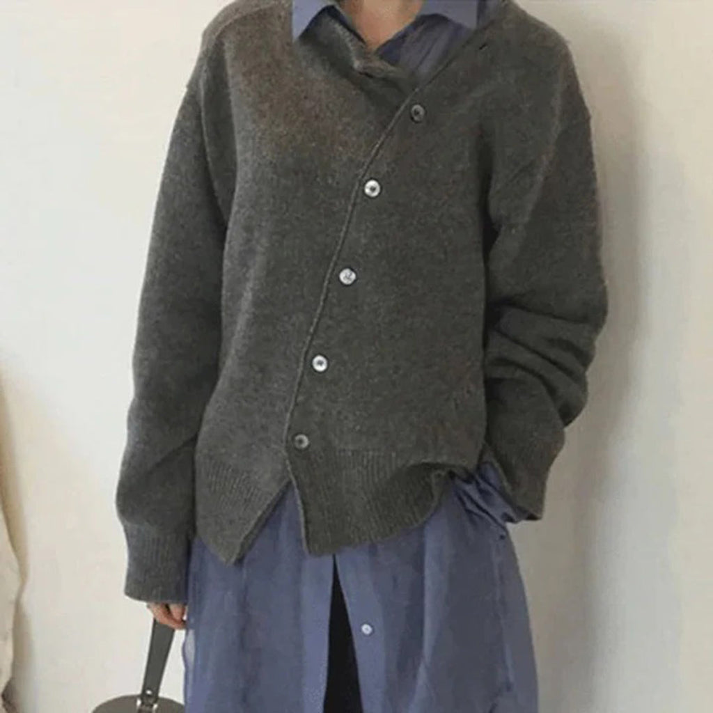 Damen Oversized-Strickjacke – Asymmetrische Knopfleiste