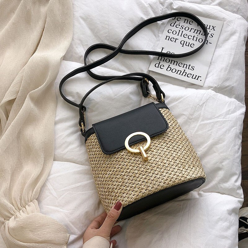Damen Handtasche - Stroh Eimer Stil