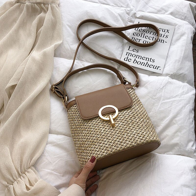 Damen Handtasche - Stroh Eimer Stil