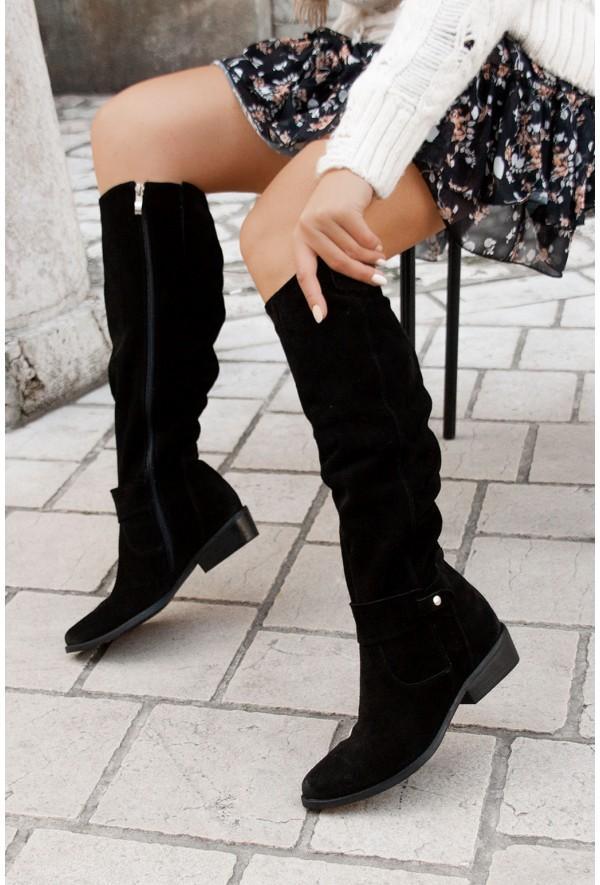Damen Kniehohe Winterstiefel - Slouchy & Niedriger Absatz