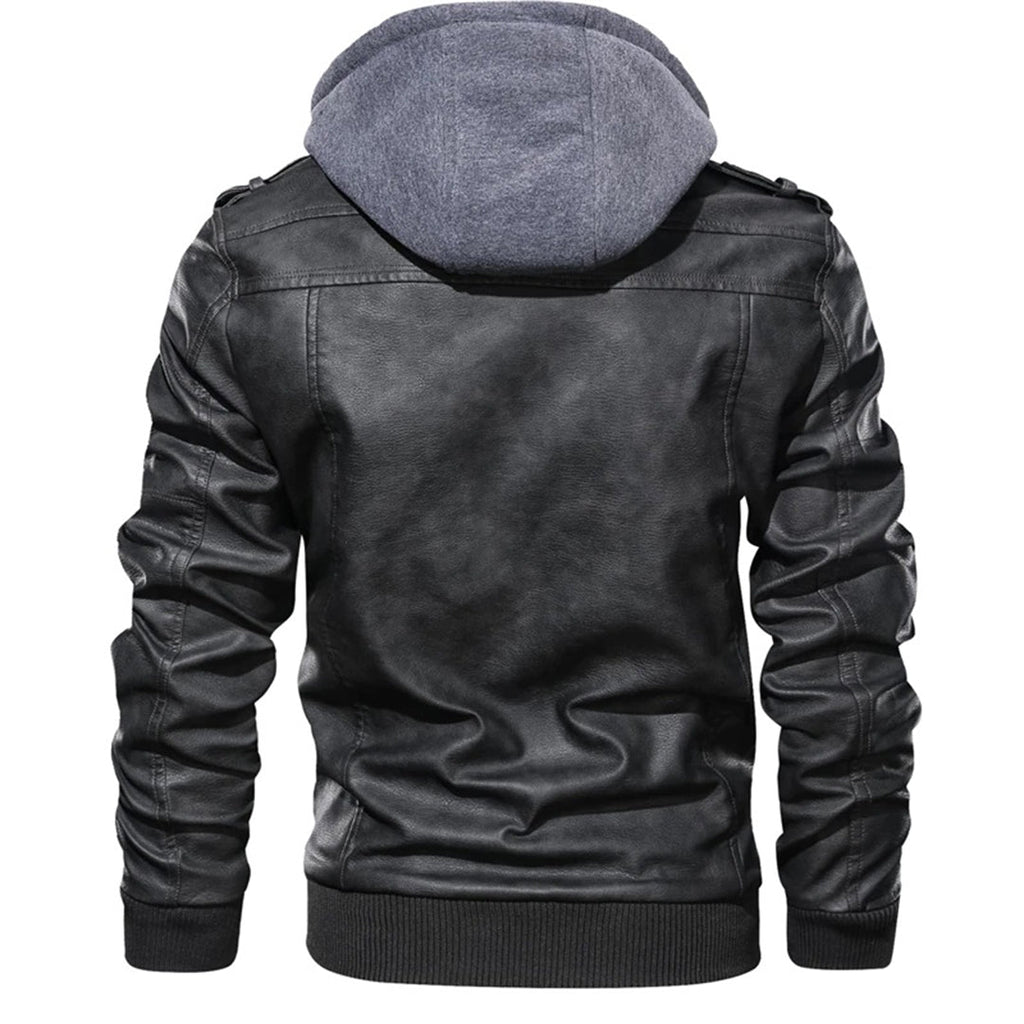 Herren Jacke im Moto-Stil mit Kapuze - Reißverschluss mit Hohem Kragen
