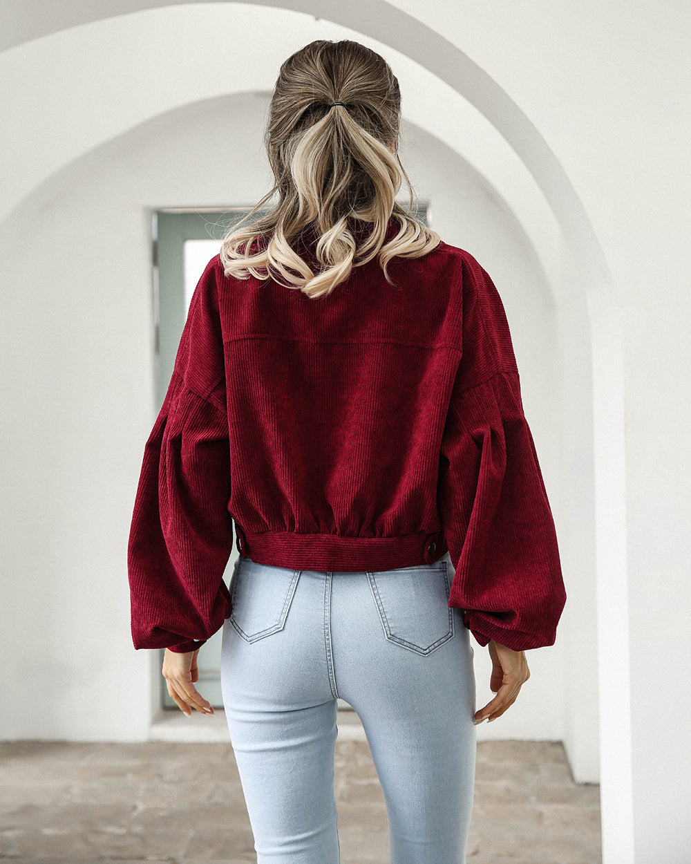 Damen Kurze Jeansjacke - Eleganter Cord-Stil