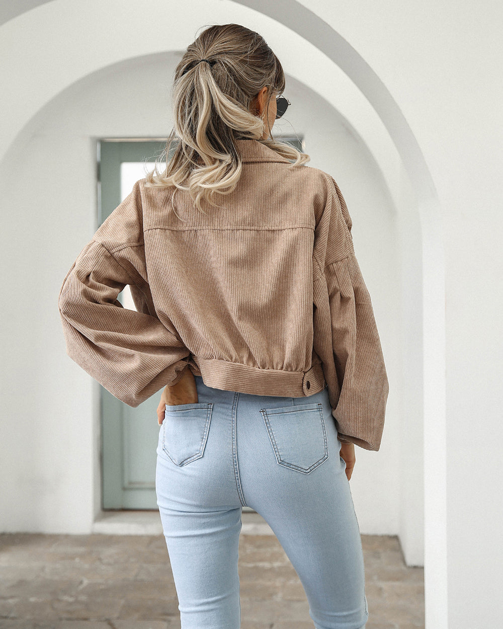 Damen Kurze Jeansjacke - Eleganter Cord-Stil