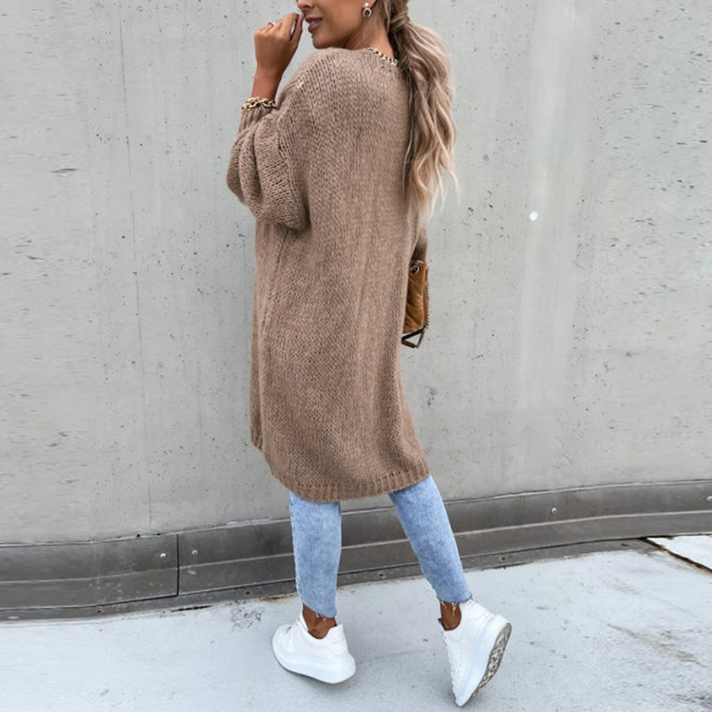 Damen Lange Strickjacke – Stil mit offener Vorderseite