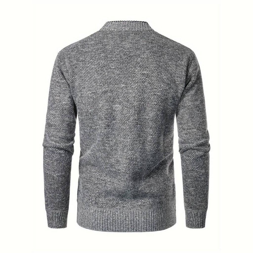 Herren Hellgraue Button-Up Strickjacke - Warmes Plaid-Futter