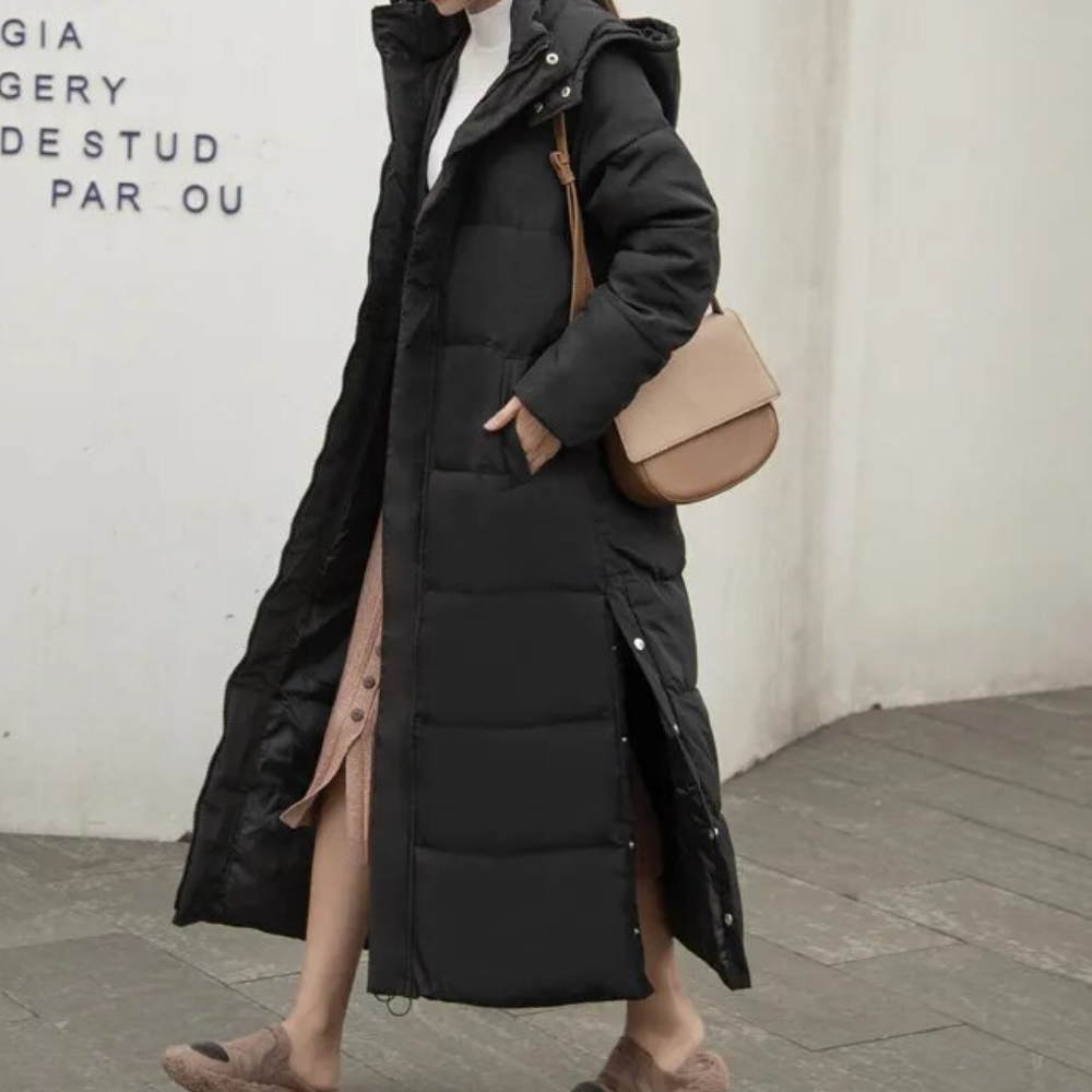 Damen Maxi Puffer-Mantel - Kapuze mit Durchgehendem Reißverschluss