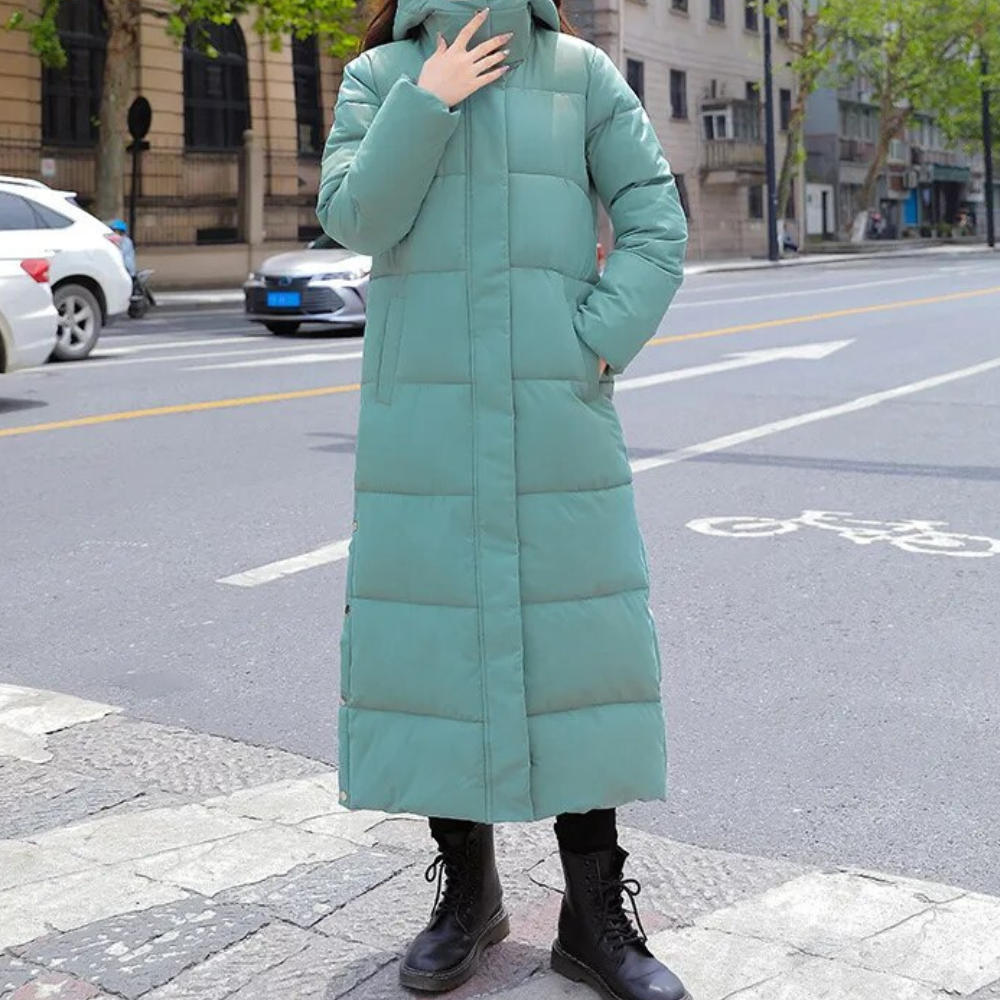 Damen Maxi Puffer-Mantel - Kapuze mit Durchgehendem Reißverschluss