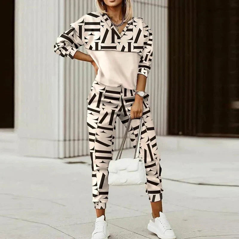 Damen Kapuzenpullover mit Reißverschluss & Jogginghosen Set - Zweiteiliger Athleisure