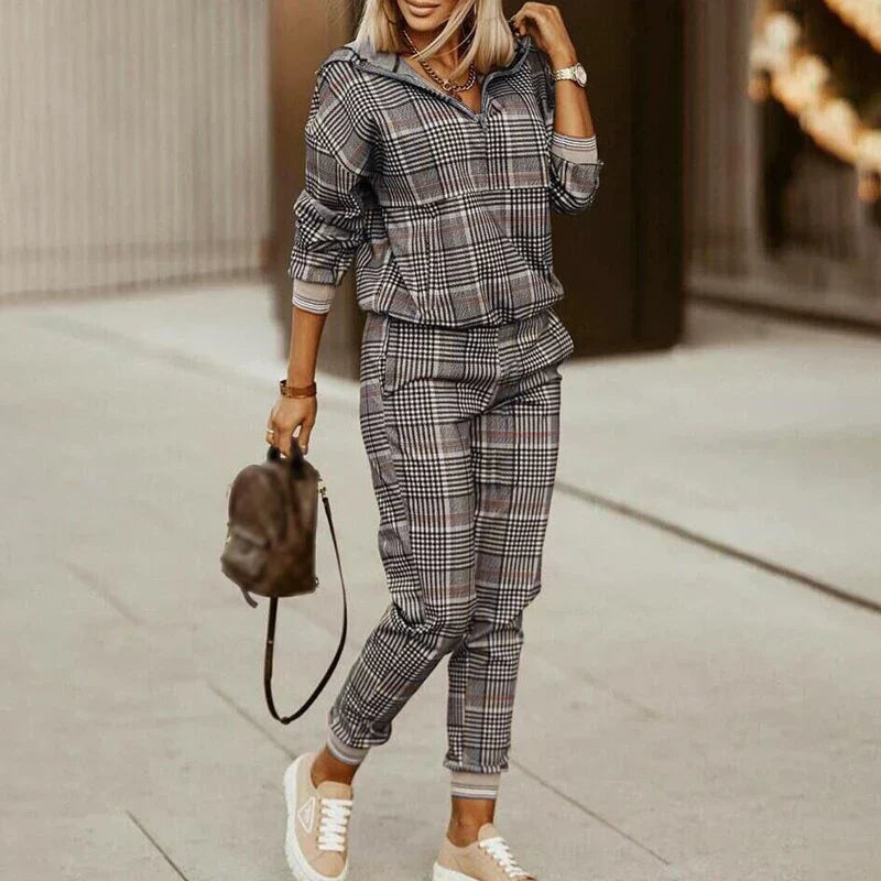 Damen Kapuzenpullover mit Reißverschluss & Jogginghosen Set - Zweiteiliger Athleisure