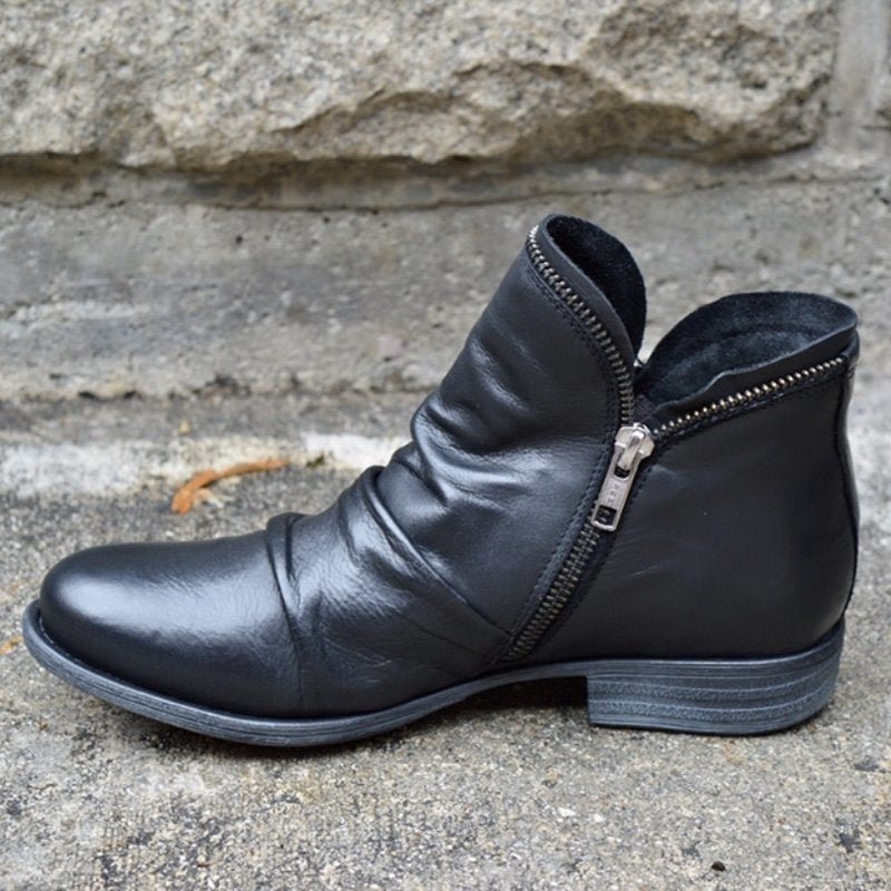 Damen Stiefeletten mit gerafftem Stil - Falten & seitlicher Reißverschluss