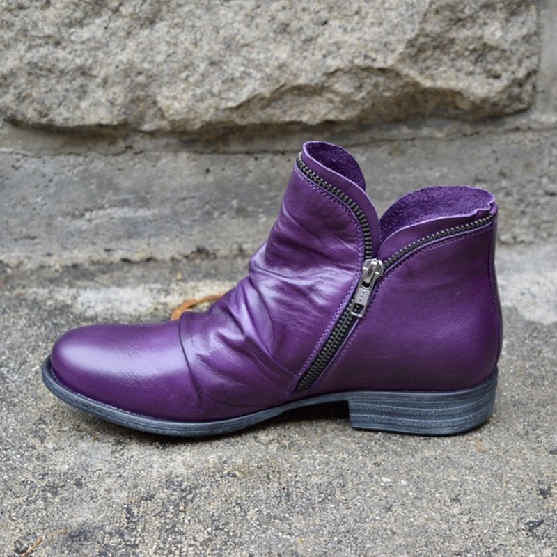 Damen Stiefeletten mit gerafftem Stil - Falten & seitlicher Reißverschluss