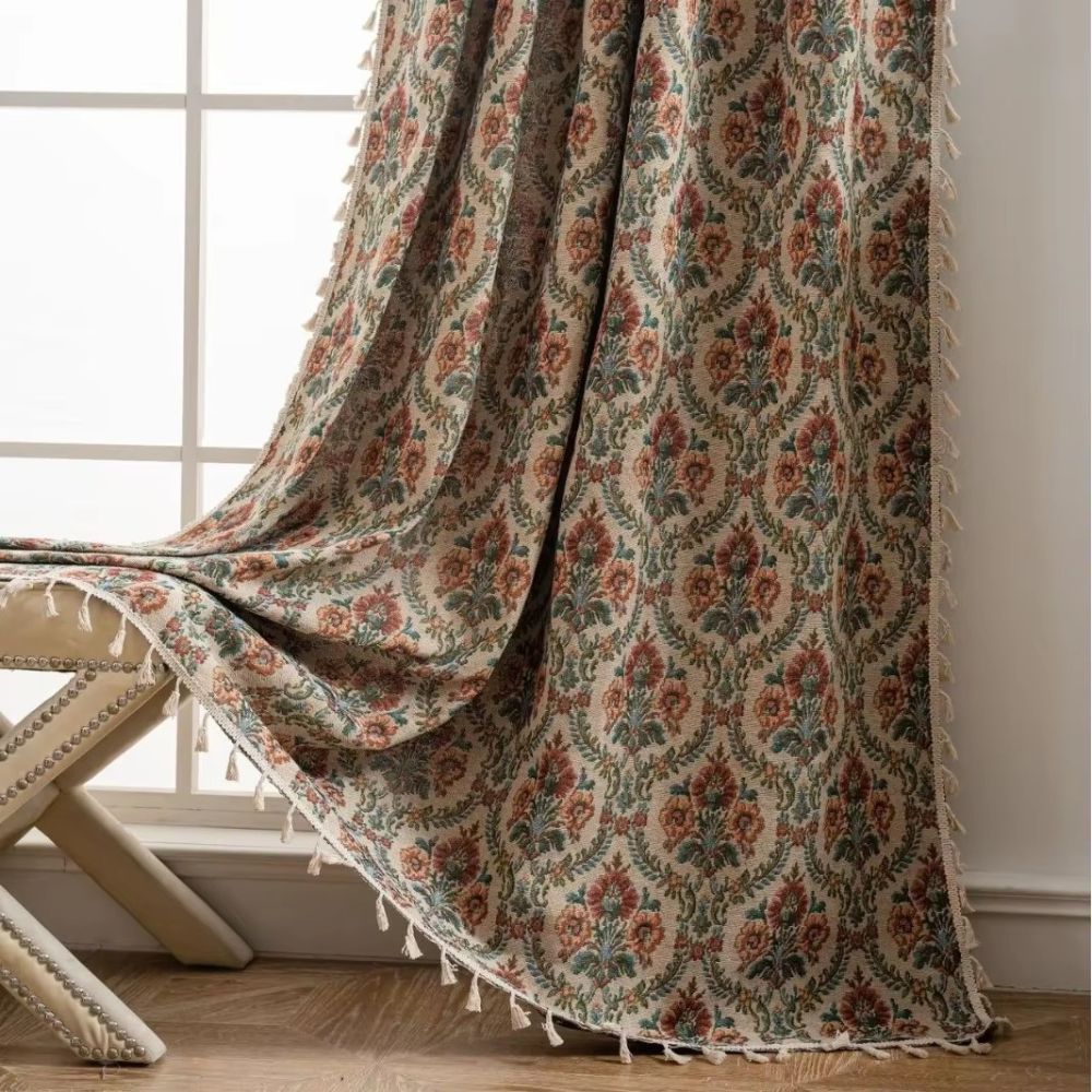 Blumen Quasten Gardine - Vintage-Stil Fensterpaneel