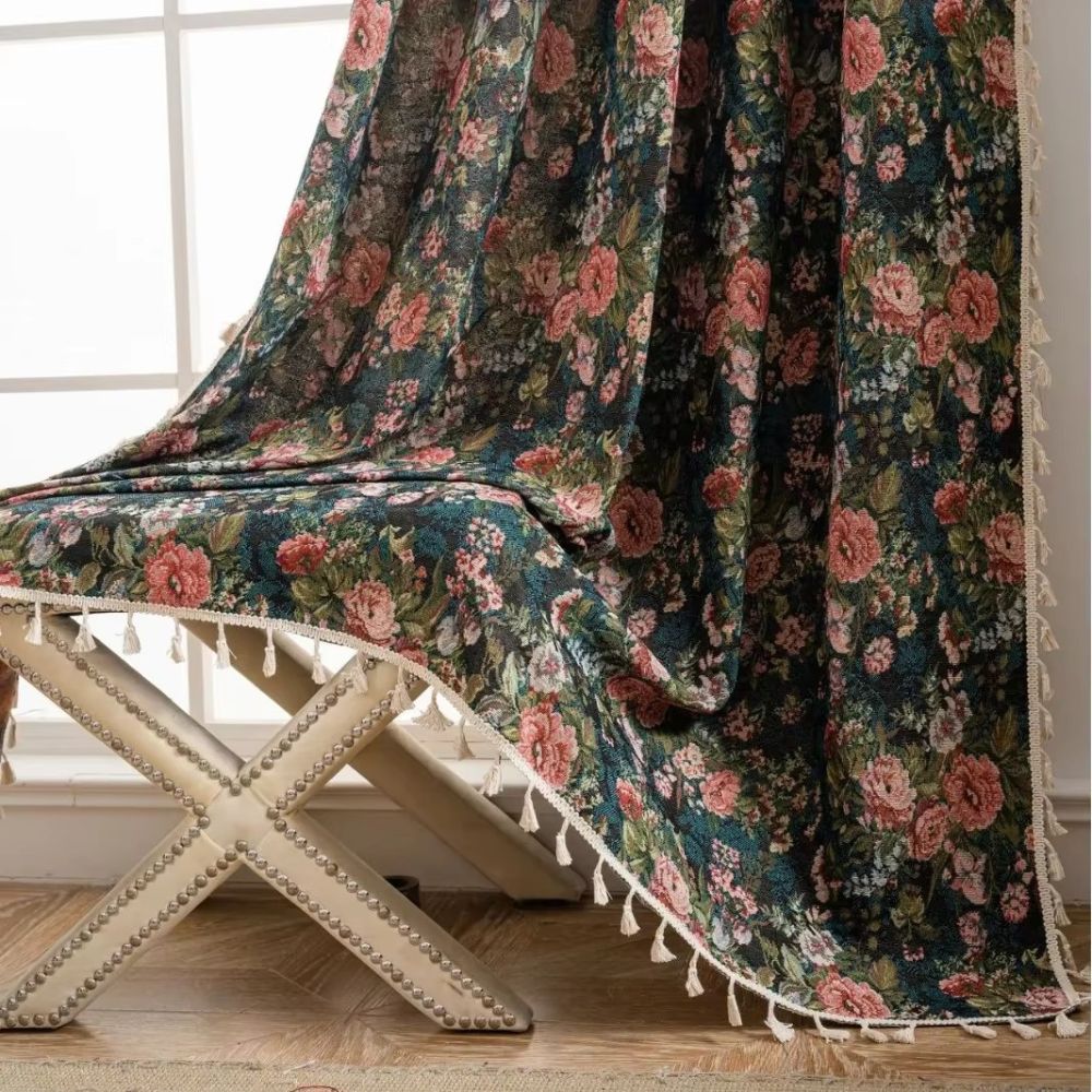 Blumen Quasten Gardine - Vintage-Stil Fensterpaneel
