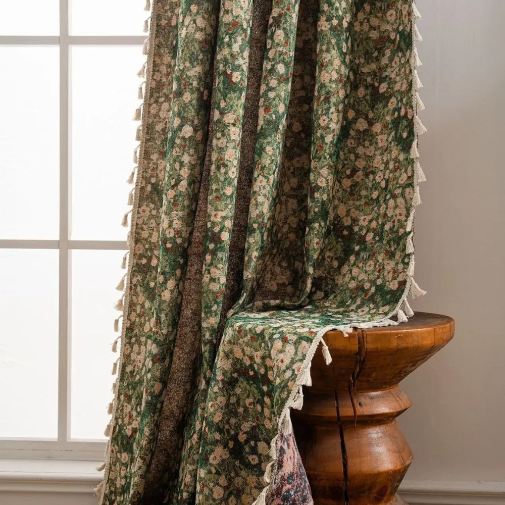 Blumen Quasten Gardine - Vintage-Stil Fensterpaneel