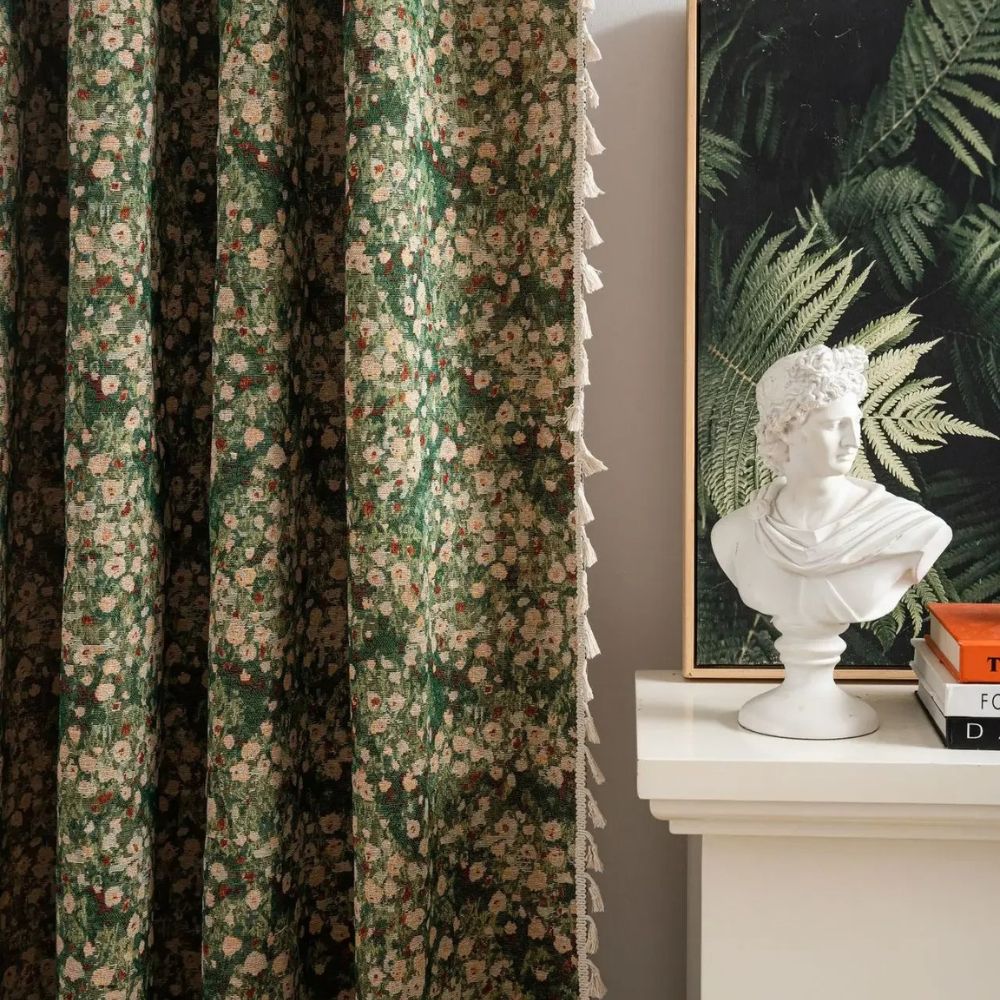 Blumen Quasten Gardine - Vintage-Stil Fensterpaneel