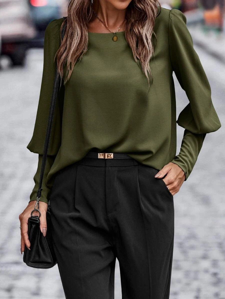 Damen Bluse mit Puffärmeln - Rundhals & lockere Passform