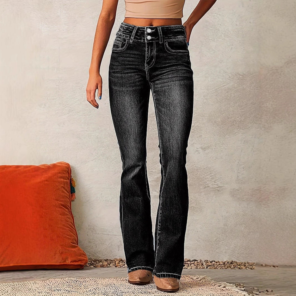 Damen Schlagjeans - Hohe Taille und Dehnbar